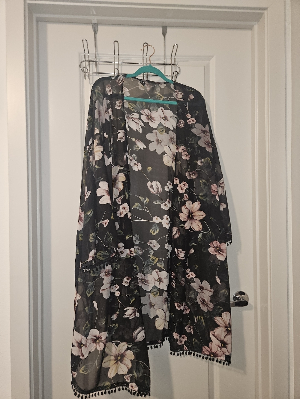 Floral Sheer Kimono Jacket - Black/Pink